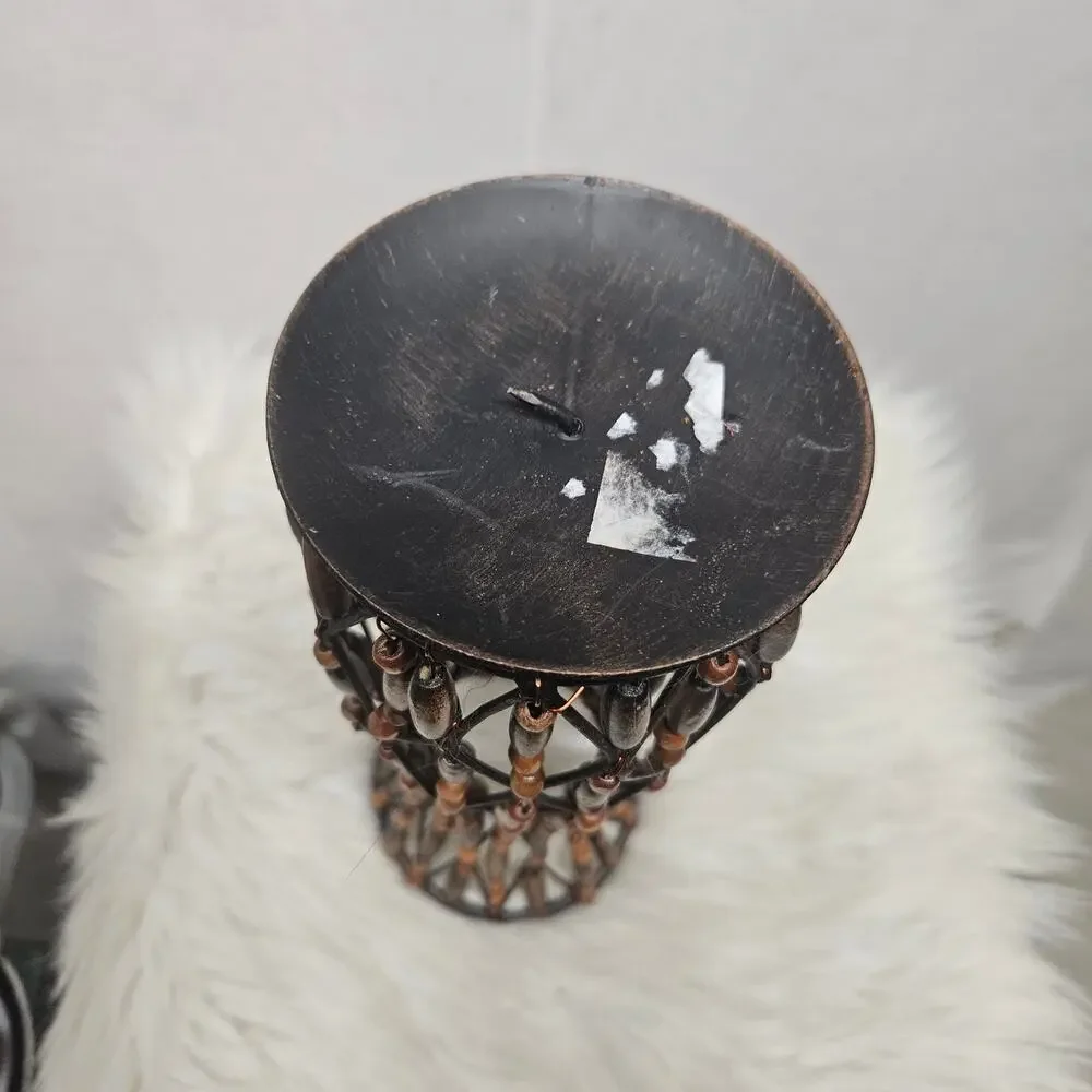 Vintage Brown Beaded Wood Vase - Boho Decorative Core for Faux Flowers - 10